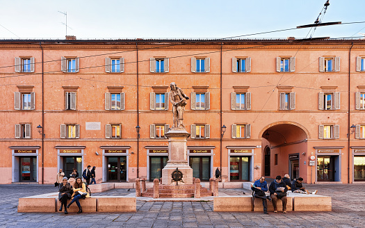 Bologna, Italy - October 21, 2016: People at Piazza Galvani in Bologna, Emilia-Romagna, Italy