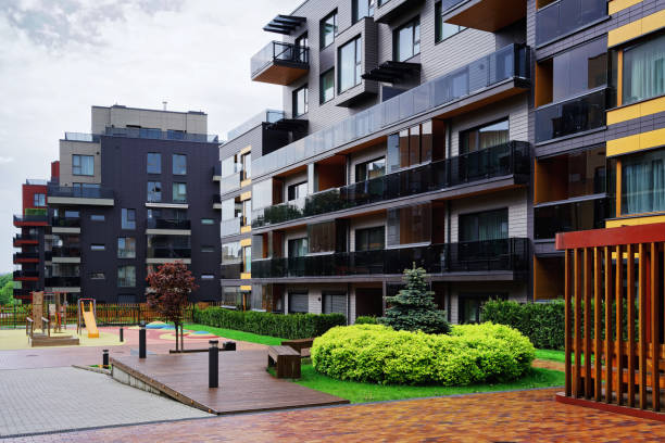 istock New residential building quarter with benches 949099208