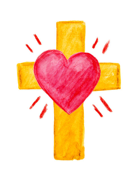 Watercolor Cross with Heart stock photo