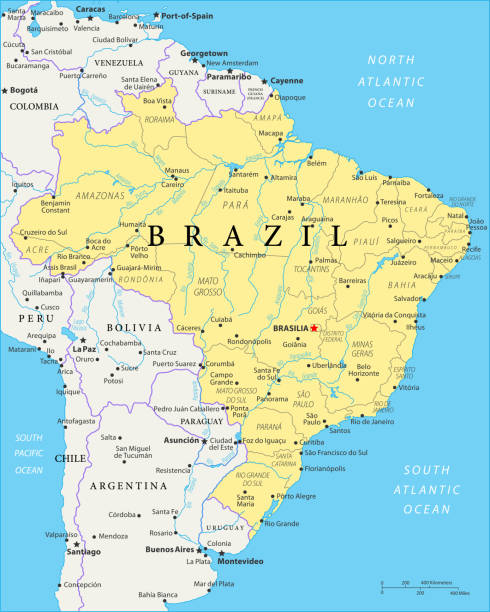 карта бразилии - вектор - brazil map rio de janeiro sao paulo stock illustrations