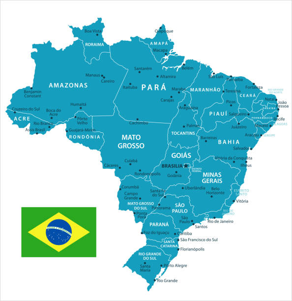 11 - Brazil - Murena Isolated 10 Map of Brazil - Vector illustration rio parana stock illustrations