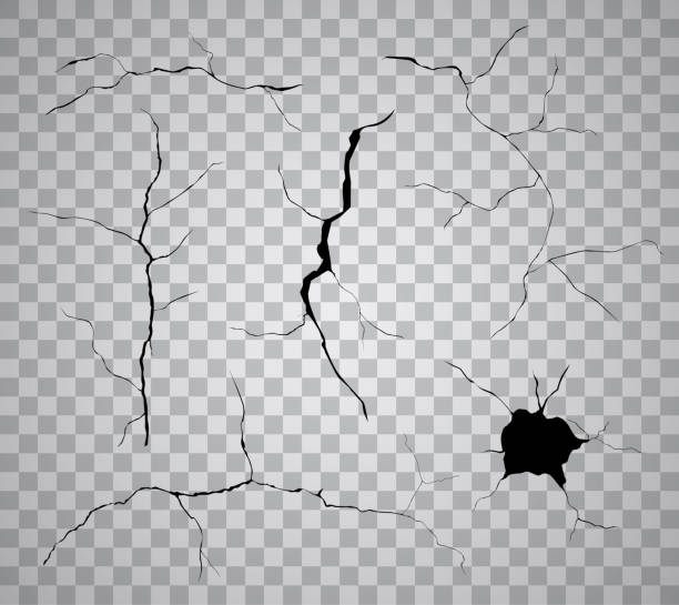 siyah çatlak ve delikler şeffaf arka plan üzerinde izole vektör kümesi - deprem stock illustrations