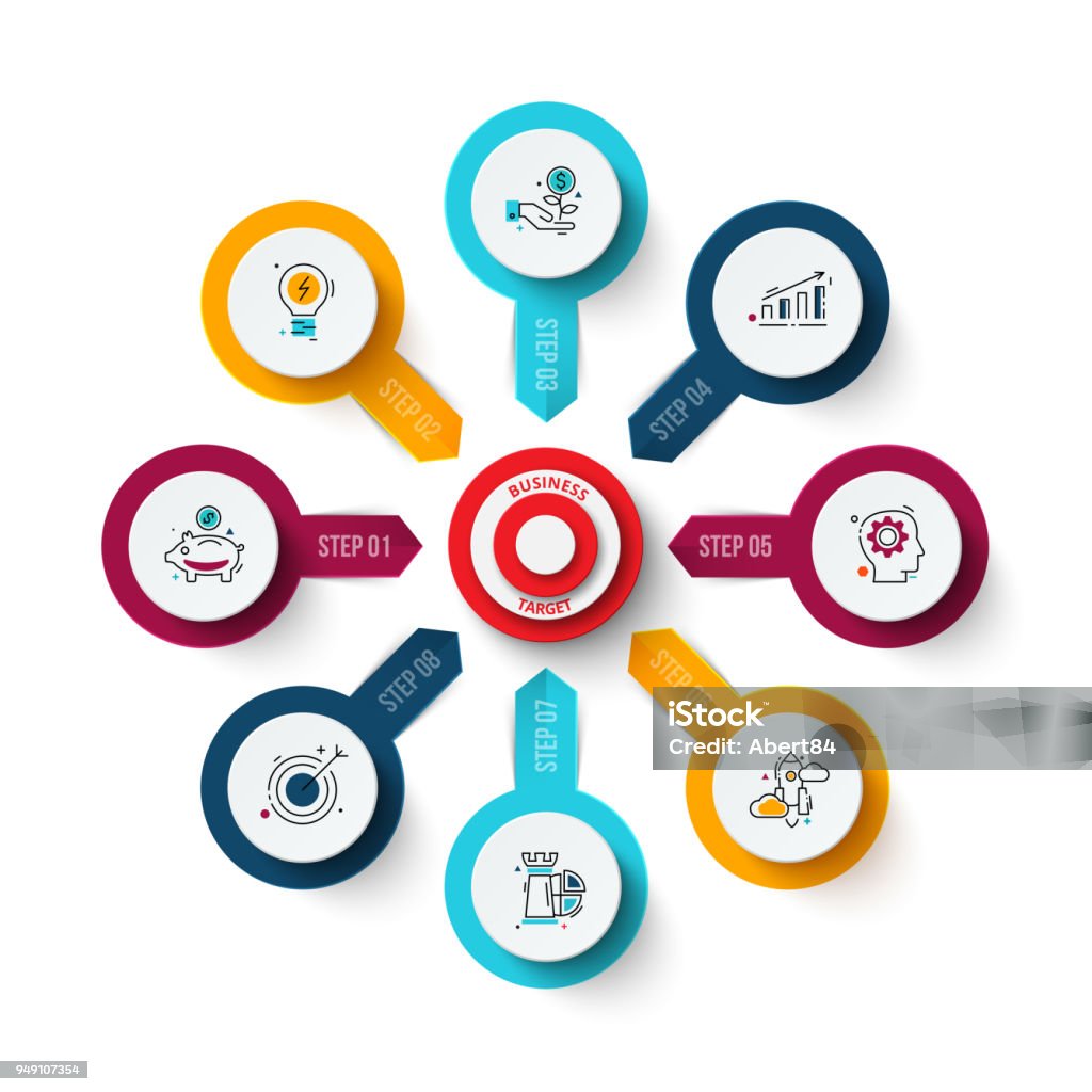 Target Chart Visualisation Vector Target With Arrows Template For Cycle Diagram Graph Presentation ...