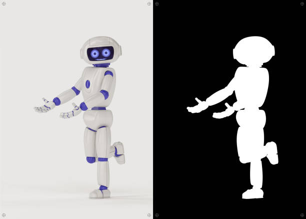 istock Walking toy robot hold in his arm imaginary object. Illustration 949107700