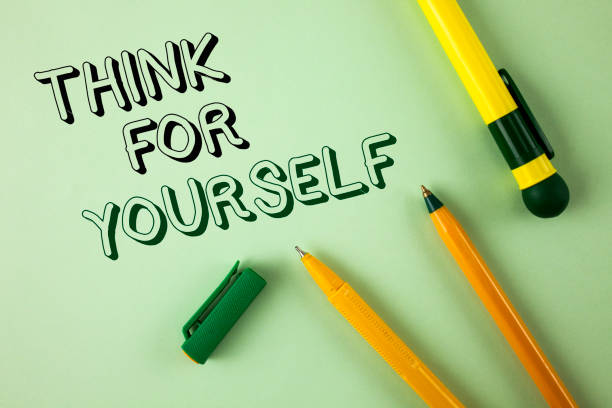 istock Word writing text Think For Yourself. Business concept for Have an independent Mind Attitude Make your own decisions written on Plain Green background Pens next to it. 949111302