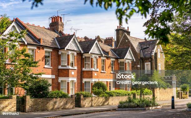 Traditional London Terraced Houses Stock Photo - Download Image Now - House, UK, London - England