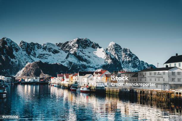 Henningsvær Village At The Lofoten Stock Photo - Download Image Now - Norway, Winter, Landscape - Scenery