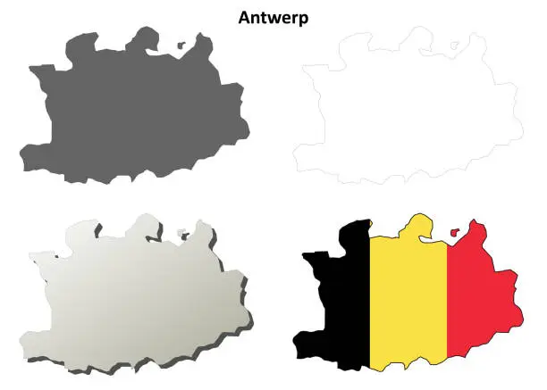 Vector illustration of Antwerp outline map set - Belgian version