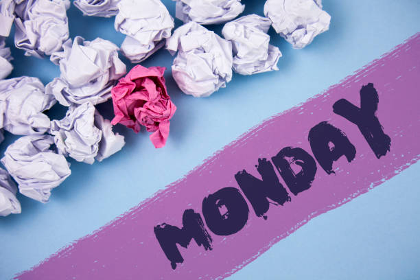 istock Word writing text Monday. Business concept for First day of the week Back to work Weekend is over Wakeup Early written on Painted background Crumpled Paper Balls next to it. 949117828