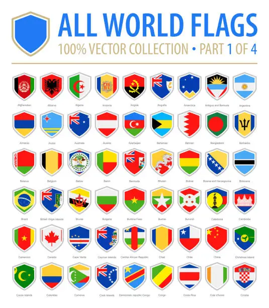 Vector illustration of World Shield Flags - Vector Flat Icons - Part 1 of 4