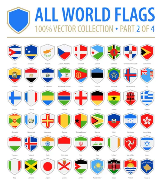 Vector illustration of World Shield Flags - Vector Flat Icons - Part 2 of 4