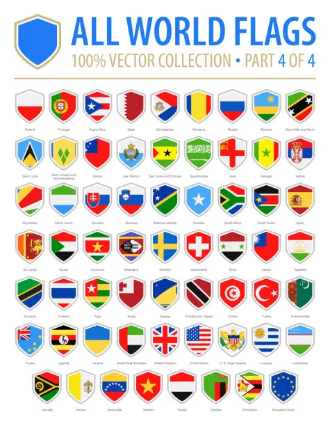 Vector illustration of World Shield Flags - Vector Flat Icons - Part 4 of 4