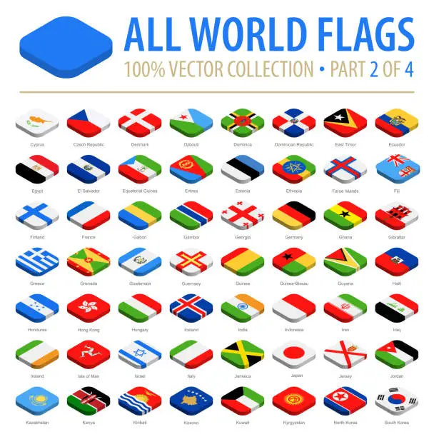 Vector illustration of World Flags - Vector Isometric Rounded Square Flat Icons - Part 2 of 4