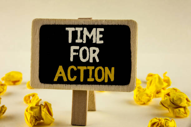 istock Handwriting text Time For Action. Concept meaning Do something now for a particular purpose Act in this moment written on Wooden Notice Board on the plain background Paper Balls next to it. 949130980