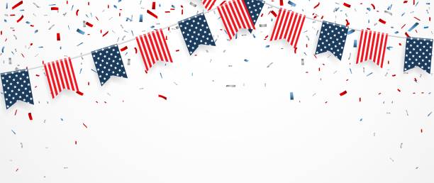 istock Independence day of america with confetti and ribbon 949144024