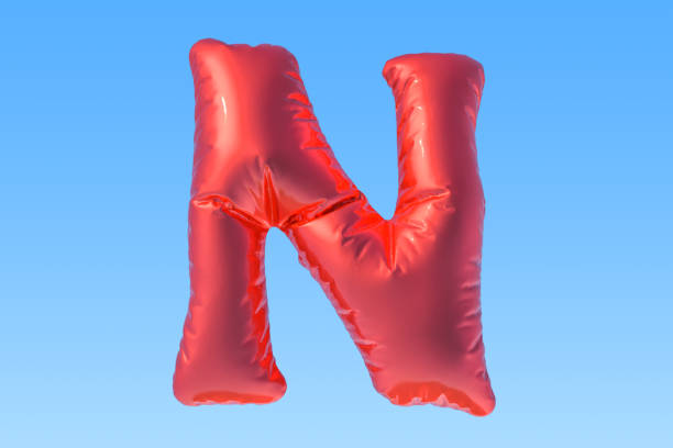 czerwona folia balon litera n, renderowanie 3d - letter n alphabet three dimensional shape red zdjęcia i obrazy z banku zdjęć