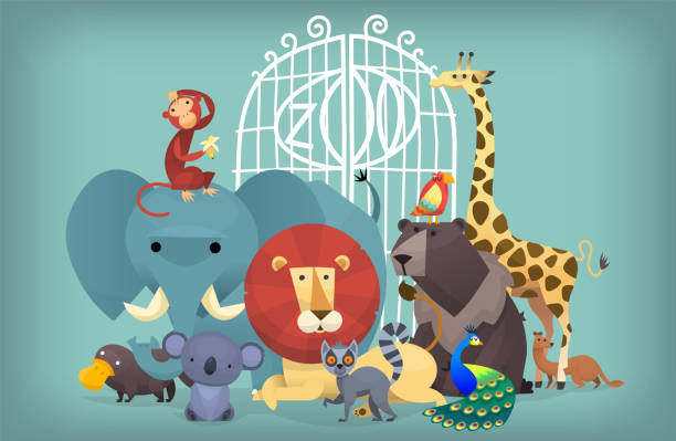 tiere im zoo - kleinaffe stock-grafiken, -clipart, -cartoons und -symbole
