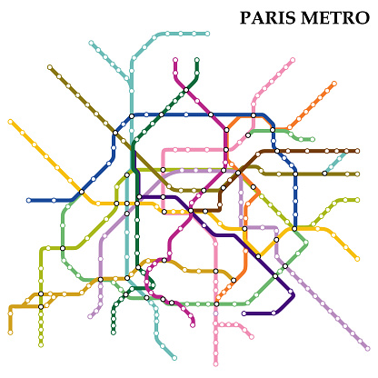 Map of Paris metro, Subway, Template of city transportation scheme for underground road. Vector illustration.