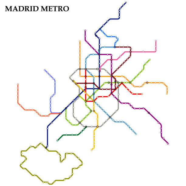 ilustraciones, imágenes clip art, dibujos animados e iconos de stock de mapa de metro - madrid