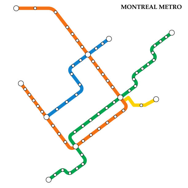 Map of metro Map of Montreal metro, Subway, Template of city transportation scheme for underground road. Vector illustration. montreal underground city stock illustrations