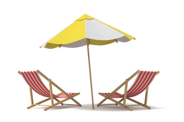 decorated sunny terrace deck with folding deck chairs and planters