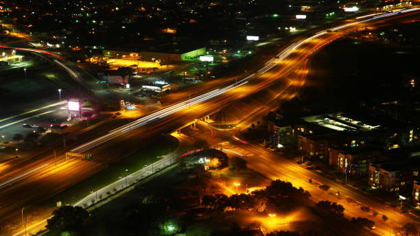istock Aerial of San Antonio intersection at night 949183734