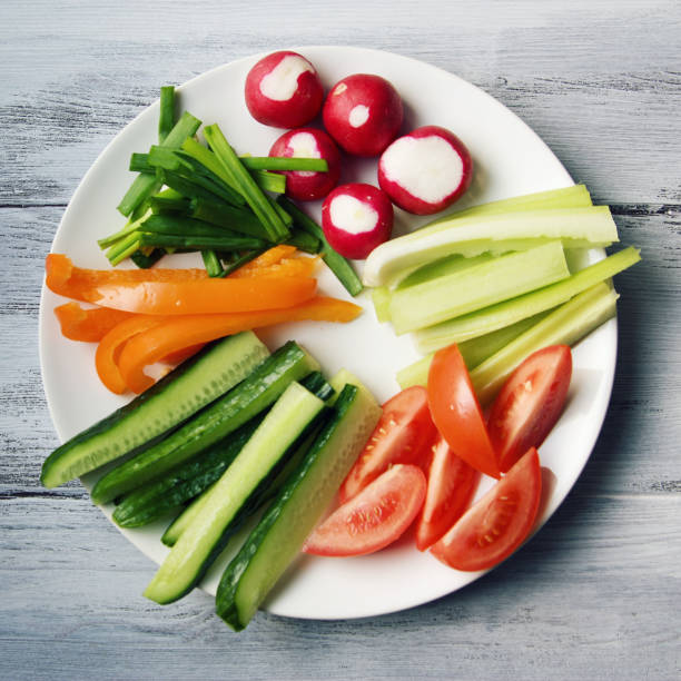 istock White plate with vegetables for a vegan salad 949187520