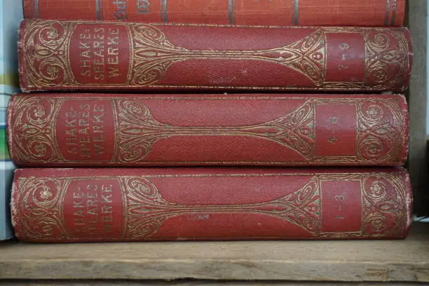 Old books Shakespeare red staple