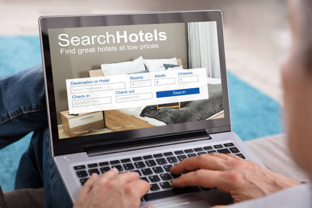 istock Person Searching Hotels With Low Prices On Laptop 949203022