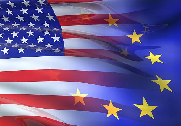 us flag 3d de la ue - usa european union flag trading europe fotografías e imágenes de stock