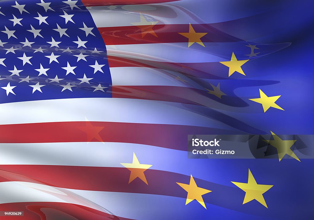 Bandiera 3D USA-UE - Foto stock royalty-free di Stati Uniti d'America