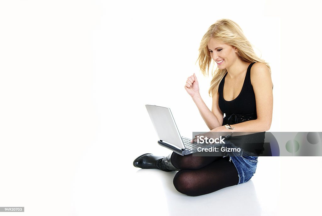 Blondie with laptop  Above Stock Photo