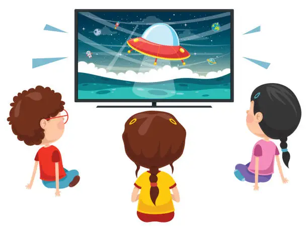 Vector illustration of Vector Illustration Of Kid Watching Tv