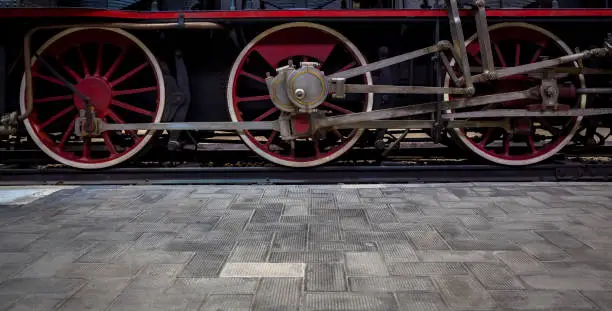 Italian steam locomotive detail, bult by the Costruzioni Elettro Meccaniche di Saronno, 1883. It was withdrawn from service in 1952, when electric engines were introduced.