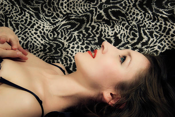 part of face,open mouth with deep red lips,nose,fashion,studio