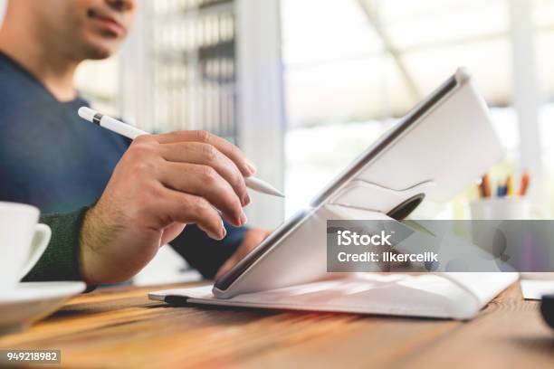 Writing Or Signing On Digital Document Using Electronic Pad And Stylus Pen Stock Photo - Download Image Now