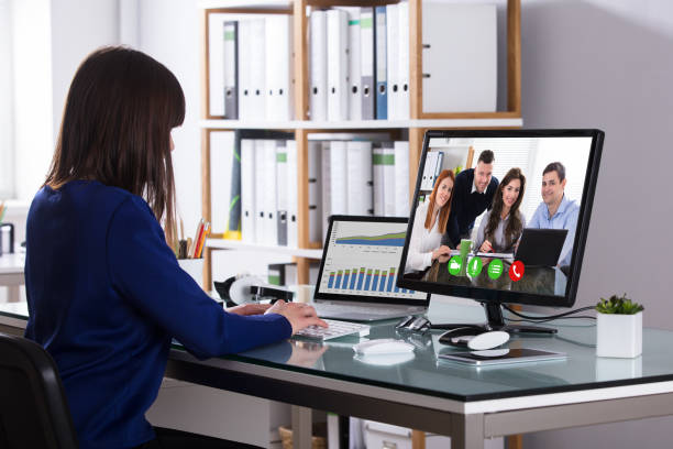 istock Businesswoman Video Conferencing On Computer 949219094