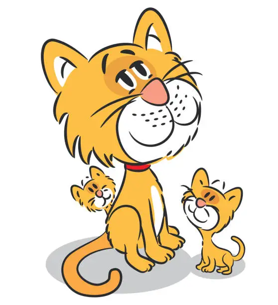 Vector illustration of Cat and kittens