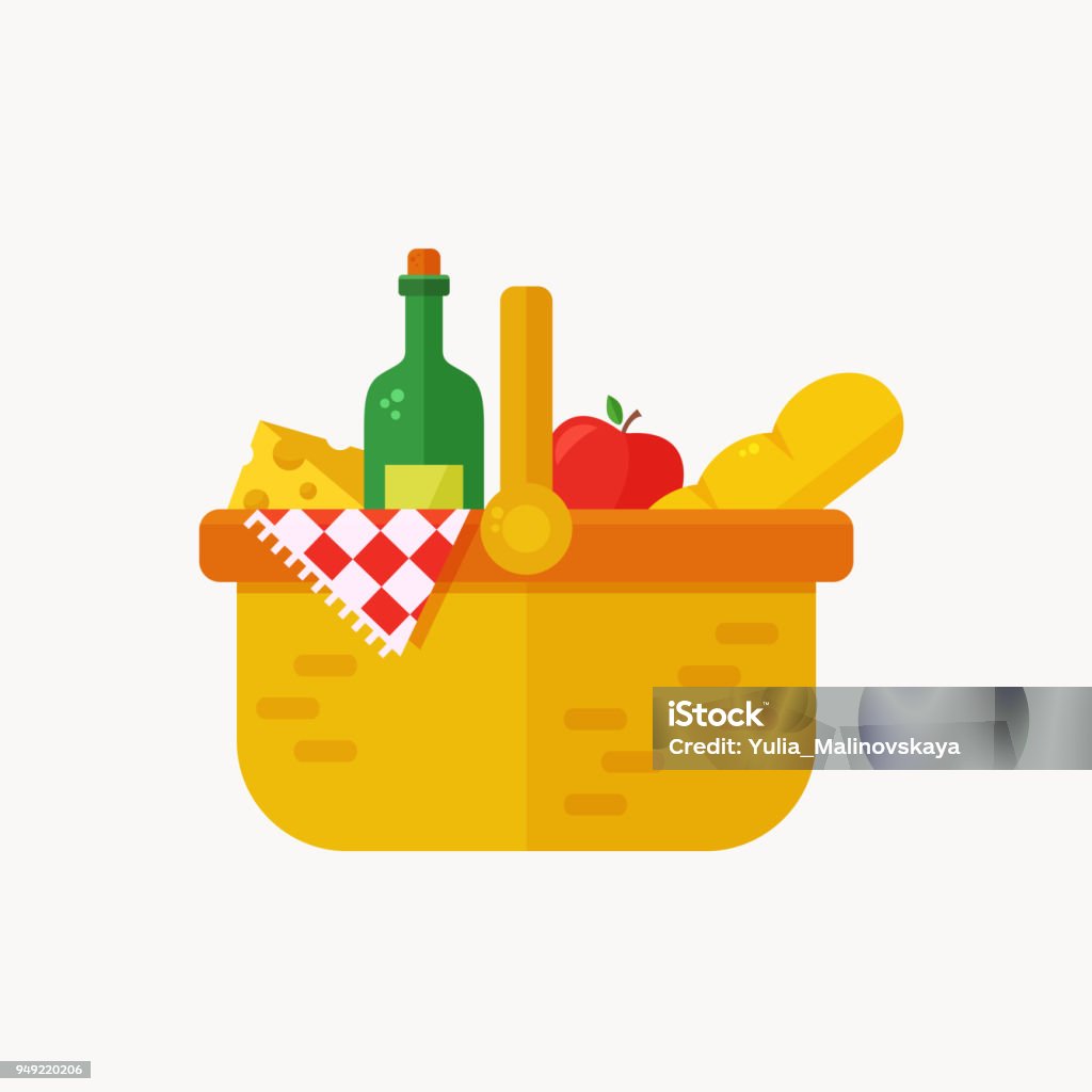 Picnic basket flat icon isolated on white background. Vector. Picnic basket flat icon. Modern vector illustration isolated on white background. Picnic Basket stock vector