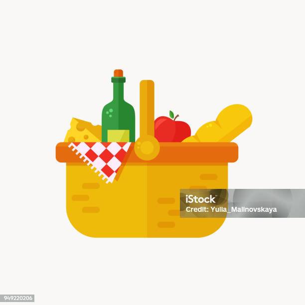 Picnic Basket Flat Icon Isolated On White Background Vector Stock Illustration - Download Image Now