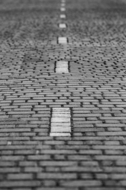 Interlocking paving with gray and white concrete blocks; Concrete products; Construction industry.