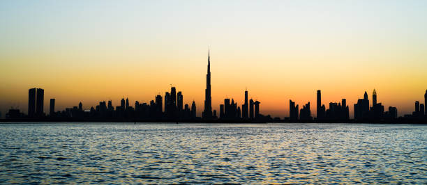istock Panoramic view of Dubai at sunset 949225362
