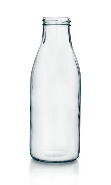 empty milk bottle - glass empty nobody isolated imagens e fotografias de stock