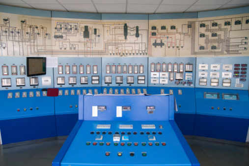 Control room in oil refinery.