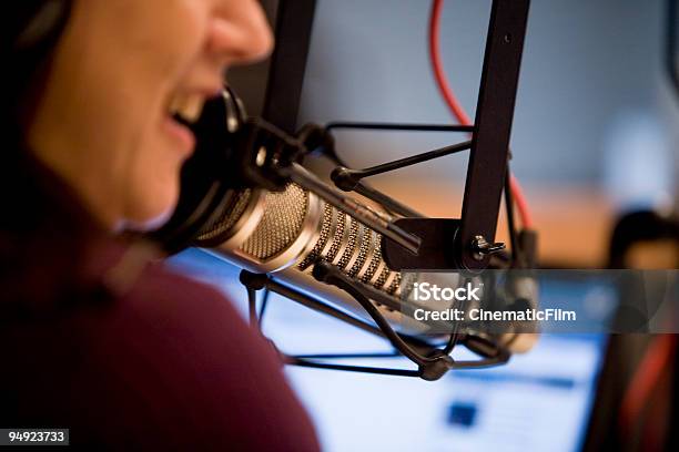 Talk Radio Computer On Air Microphone Talker Stock Photo - Download Image Now - Radio, Microphone, Newscaster