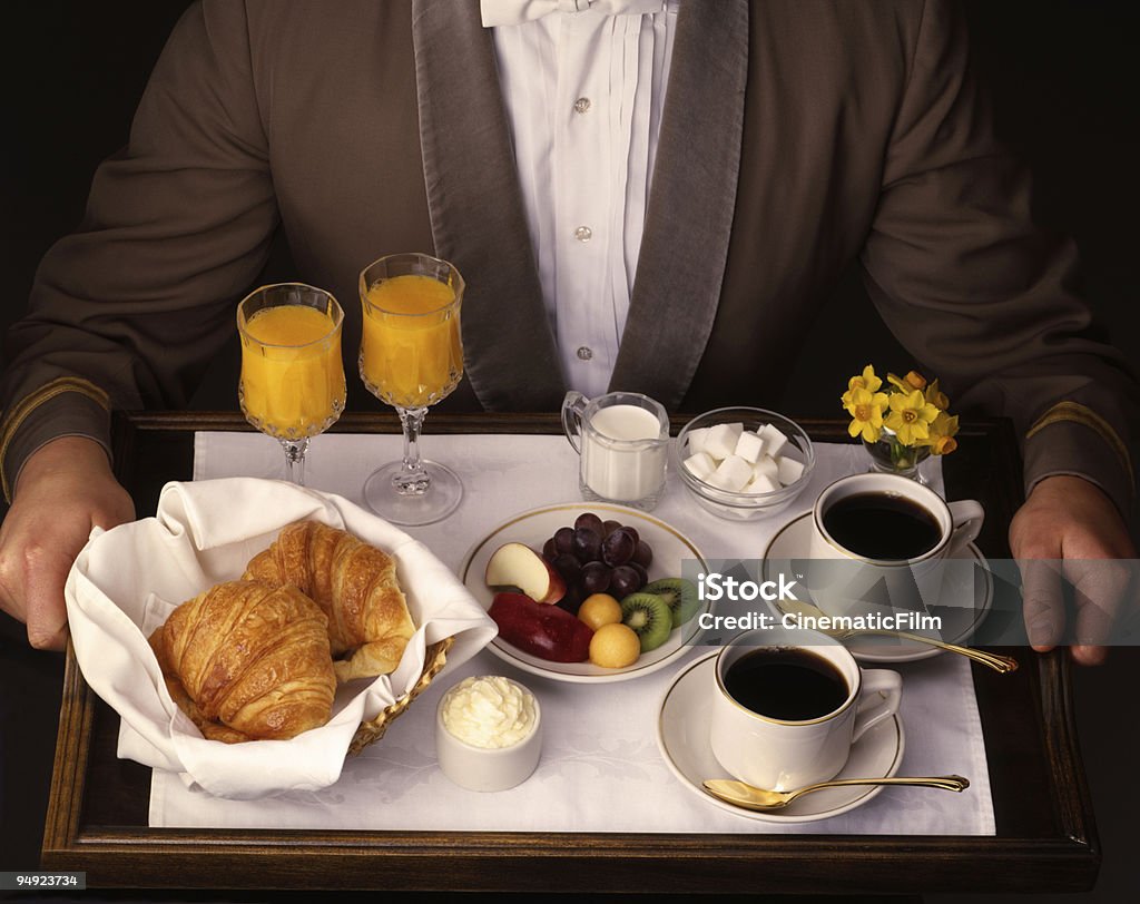 Frühstück Tablett wie Zimmerservice, 4 x 5-Film - Lizenzfrei Zimmerservice Stock-Foto