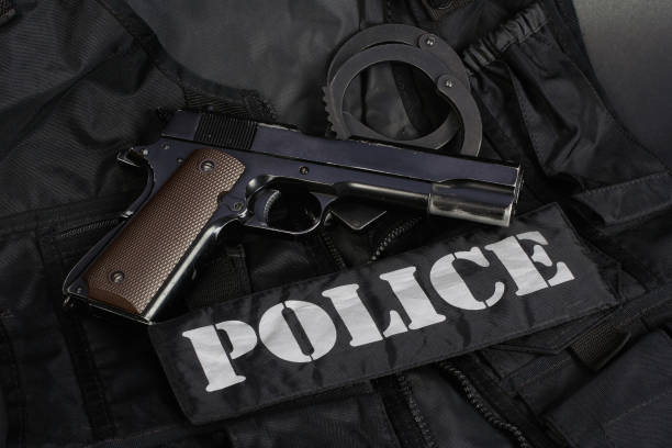 istock Special weapons and tactics team equipment on black background 949240508