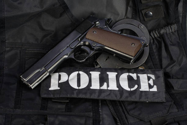 istock Special weapons and tactics team equipment on black background 949242906