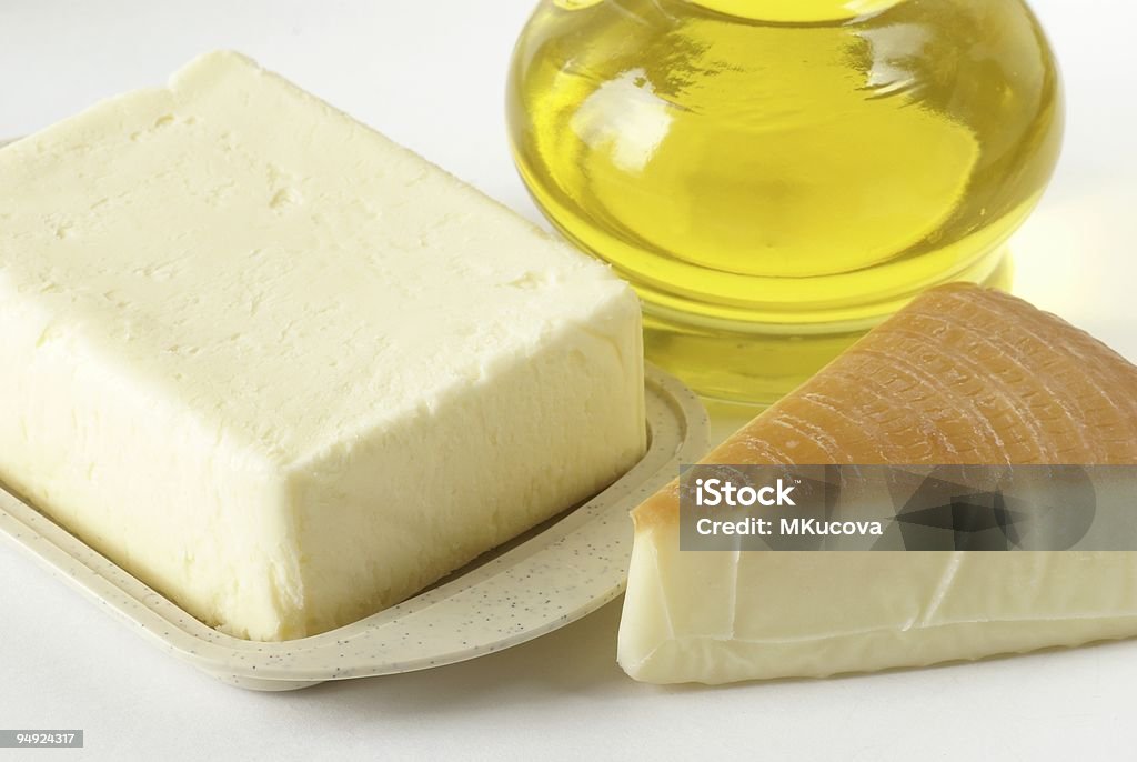 Manteiga, queijo e óleo - Foto de stock de Manteiga royalty-free