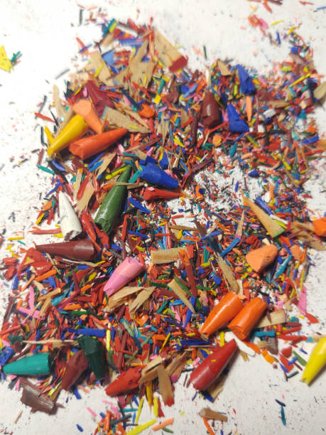 istock Broken tips of colored pencils. Shavings. 949243224